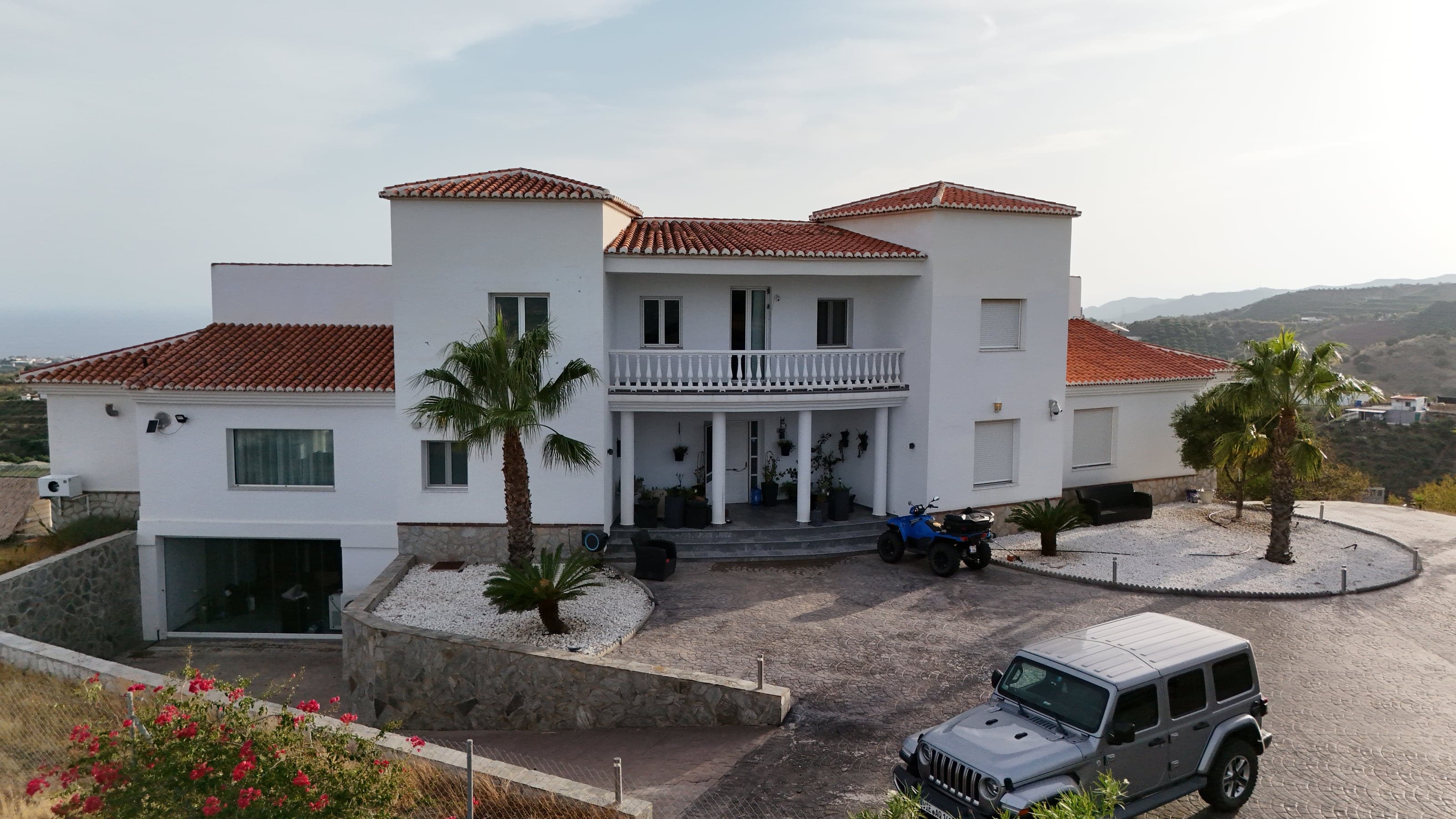 Aerial view of the villa's driveway